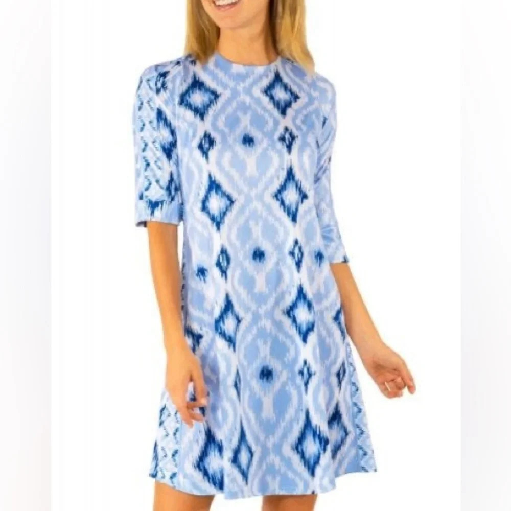 Gretchen Scott Swing Dress Kitt Ikat in Blues - NEW - Size Small